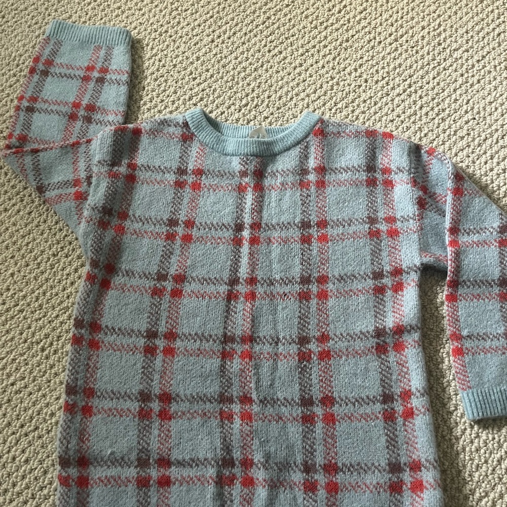 Arket Kids Plaid Sweater - Light Blue and Red